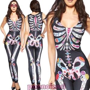 PAULINA Colorful Skeleton Print Bodysuit
